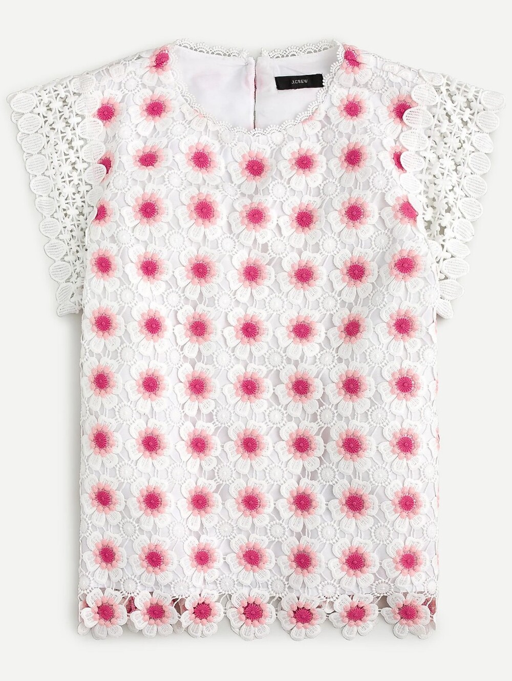 J. Crew Floral Crochet Sleeveless Top White Pink Size Large